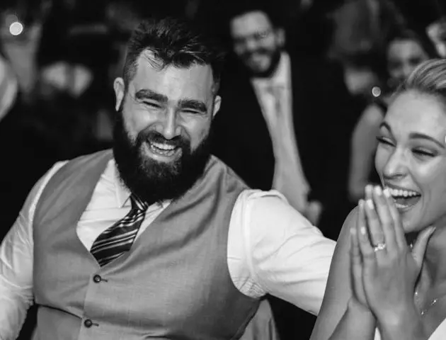 Kylie McDevitt with her husband Jason Kelce on their wedding day
