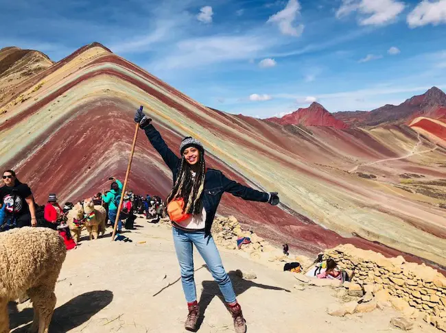Samantha Logan in Rainbow Mountain in Peru