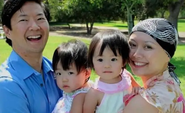 Tran Jeong with husband Ken Jeong and twin daughters