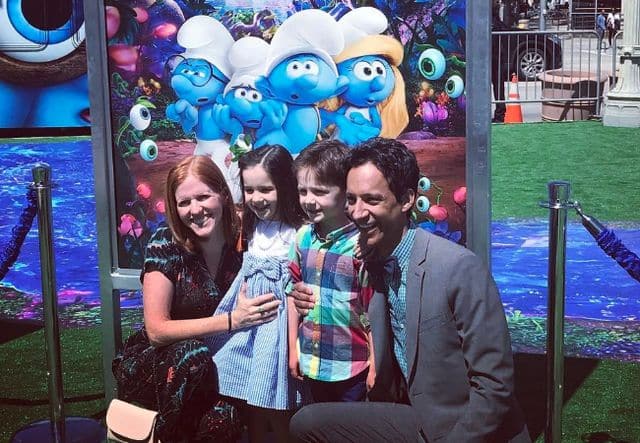 Bridget Showalter Pudi with her husband Danny Pudi and children