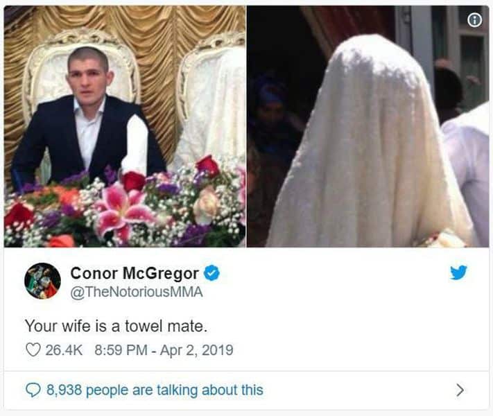 Conor McGregor making fun of Patimat tweet