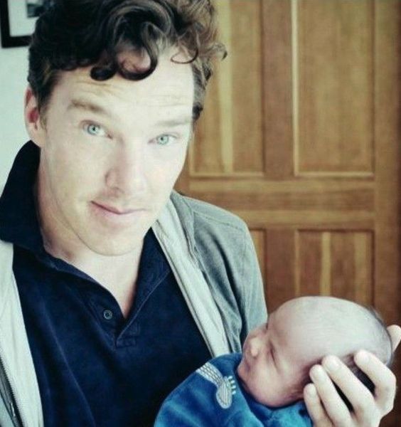 Benedict Cumberbatch holding young Hal Auden Cumberbatch