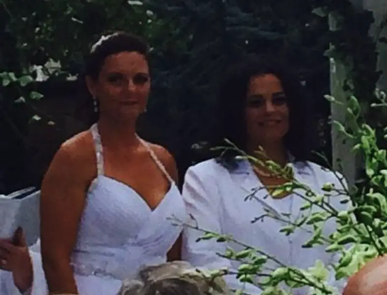 Jessica Kirson with her wife Danielle Sweeney on their wedding day