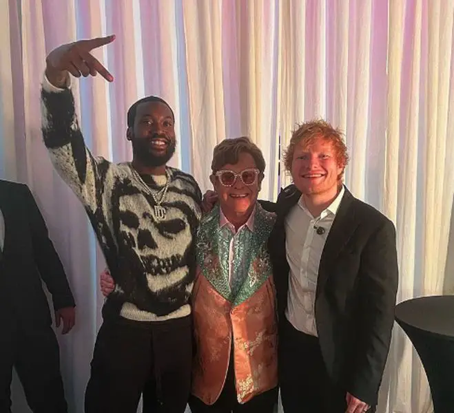Meek Mill, Elton John, and Ed Sheeran at the couple's wedding