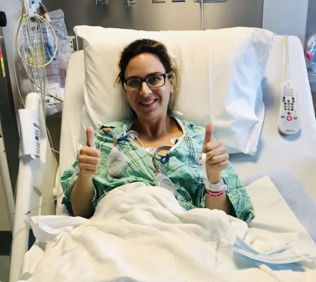 Jackie DeAngelis at the hospital during cancer treatment