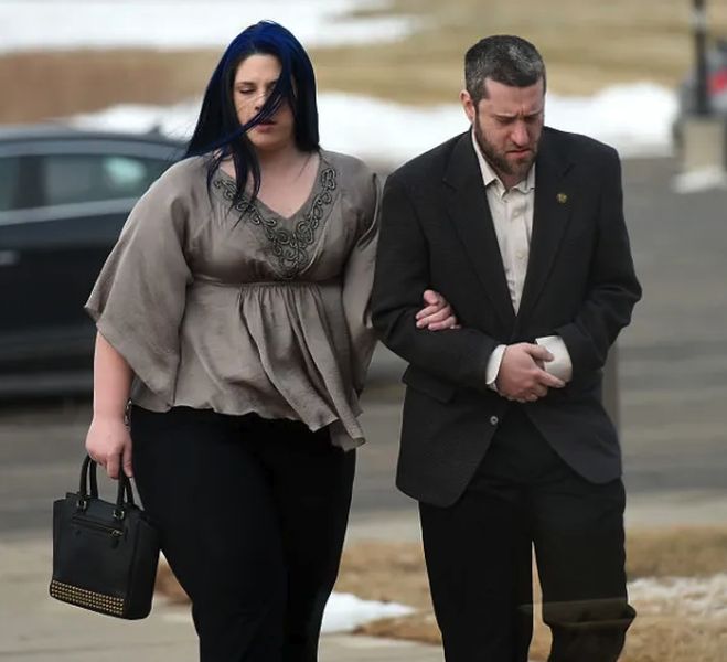 Andrew and ex-girlfriend Amanda Schutz on their way to court